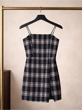 Altar’d State Black Plaid Mini Dress Size M Spaghetti Strap Dress Shorts